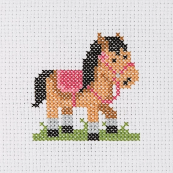 Póni - keresztszemes hímzőkészlet gyerekeknek (10cm x 10cm)